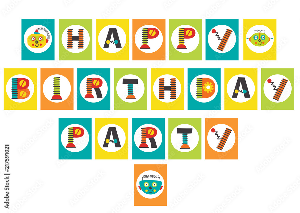 birthday party garland with robot - vector illustration, eps