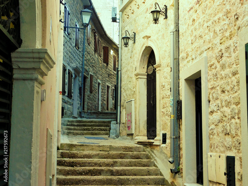 Fototapeta Naklejka Na Ścianę i Meble -  The historic, stone street of the old town, Herceg Novi, Montenegro