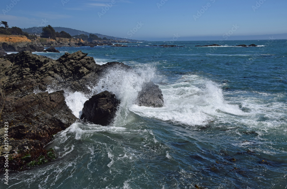 Waves crashing in high surf on the N. California coast