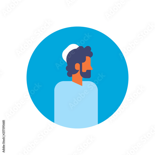 Arabic man beard profile avatar icon arab businessman portrait male face round frame flat vector illustration