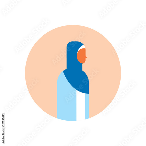 Arabic woman profile avatar icon arab businesswoman portrait female face round frame flat vector illustration
