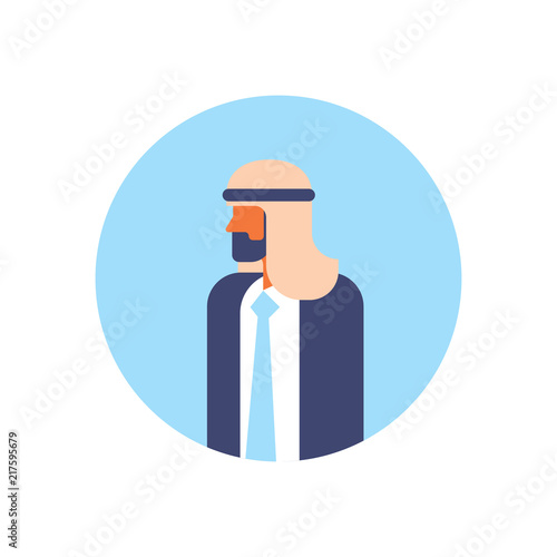 Arabic man beard profile avatar icon arab businessman portrait male face round frame flat vector illustration