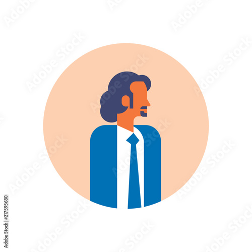 Arabic man beard profile avatar icon arab businessman portrait male face round frame flat vector illustration
