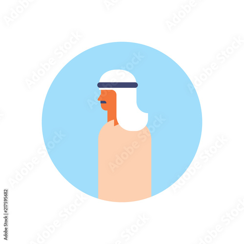 Arabic man profile avatar icon arab businessman portrait male face round frame flat vector illustration