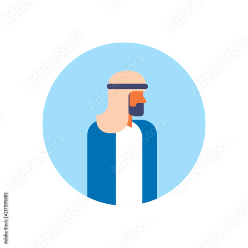 Arabic man beard profile avatar icon arab businessman portrait male face round frame flat vector illustration