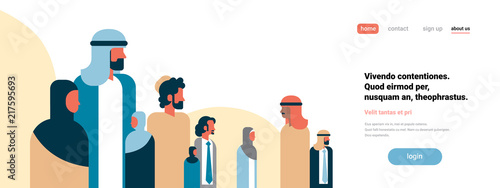 arab people traditional clothes business meeting concept man woman cartoon character silhouette copy space portrait horizontal banner vector illustration