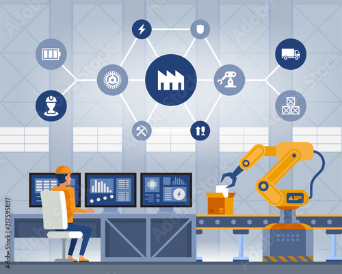 Industry 4.0 Smart factory concept. Technology vector illustration