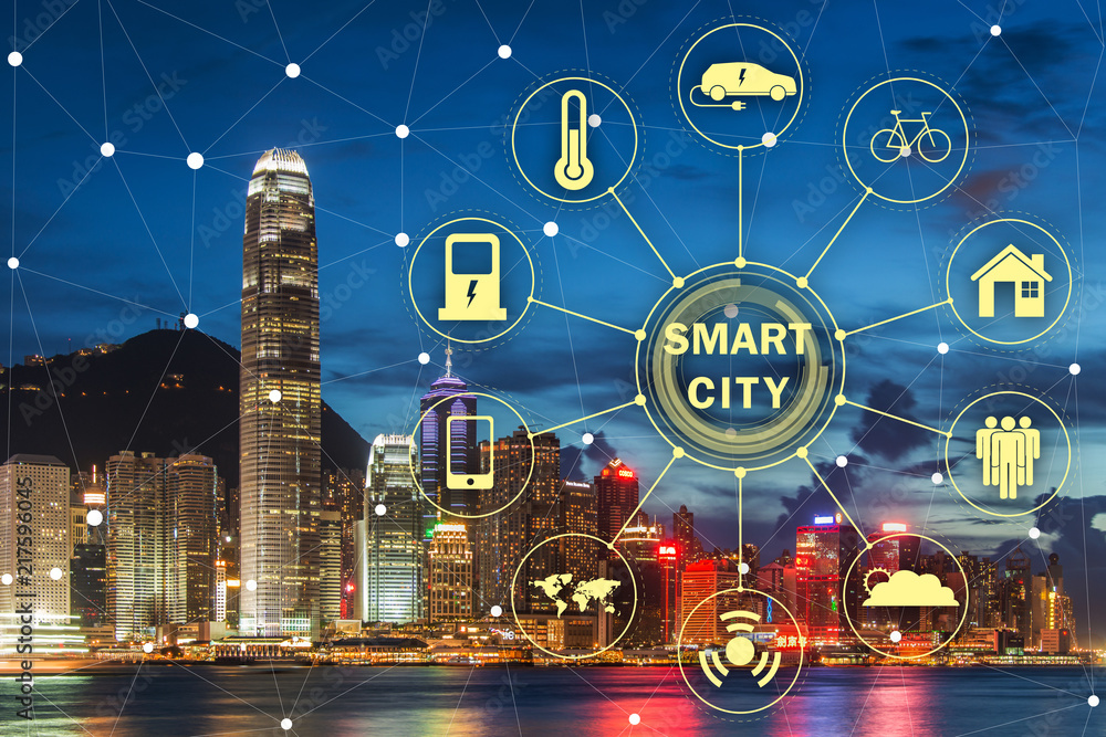Obraz premium Concept of smart city and internet of things