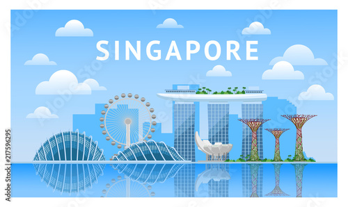 Singapore city skyline. Vector illustration. Travel to Singapore