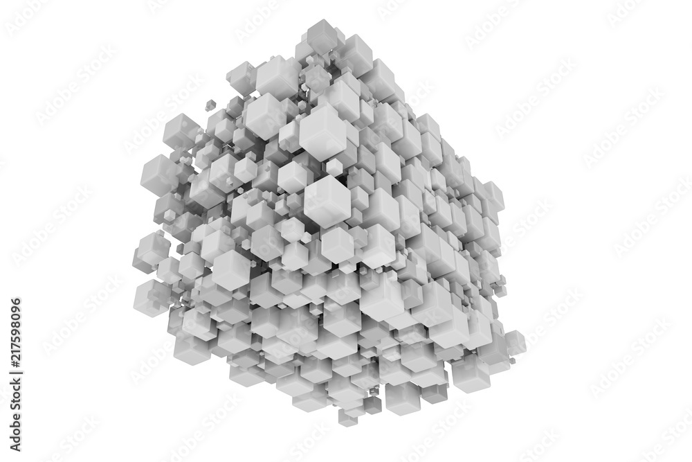 Cluster of 3d cubes in different sizes isolated on white background Cluster of 3d cubes in different sizes isolated on white background