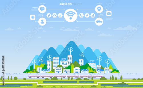 Green eco city and sustainable architecture banner.
