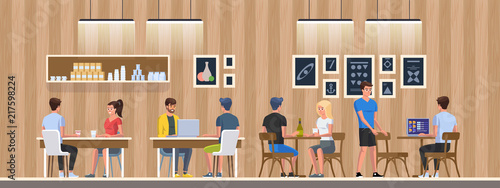 Modern Cafe with young people. Interior Restaurant