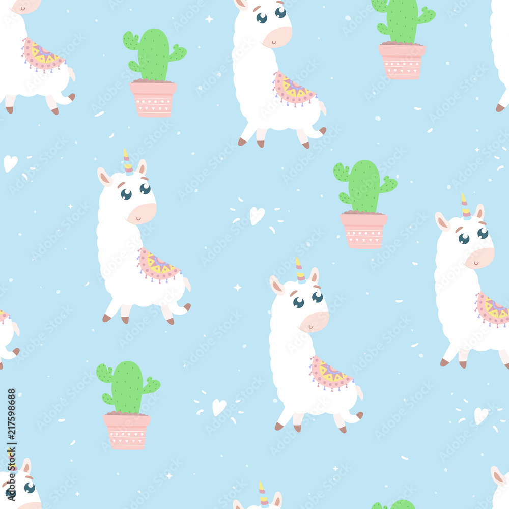 Cute alpaca seamless pattern.