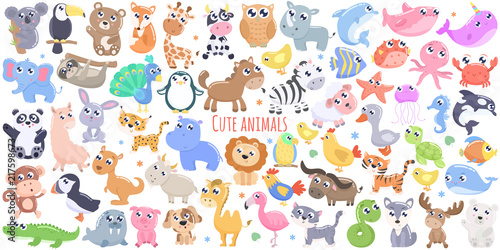 Fototapeta Naklejka Na Ścianę i Meble -  Cute cartoon animals. flat design