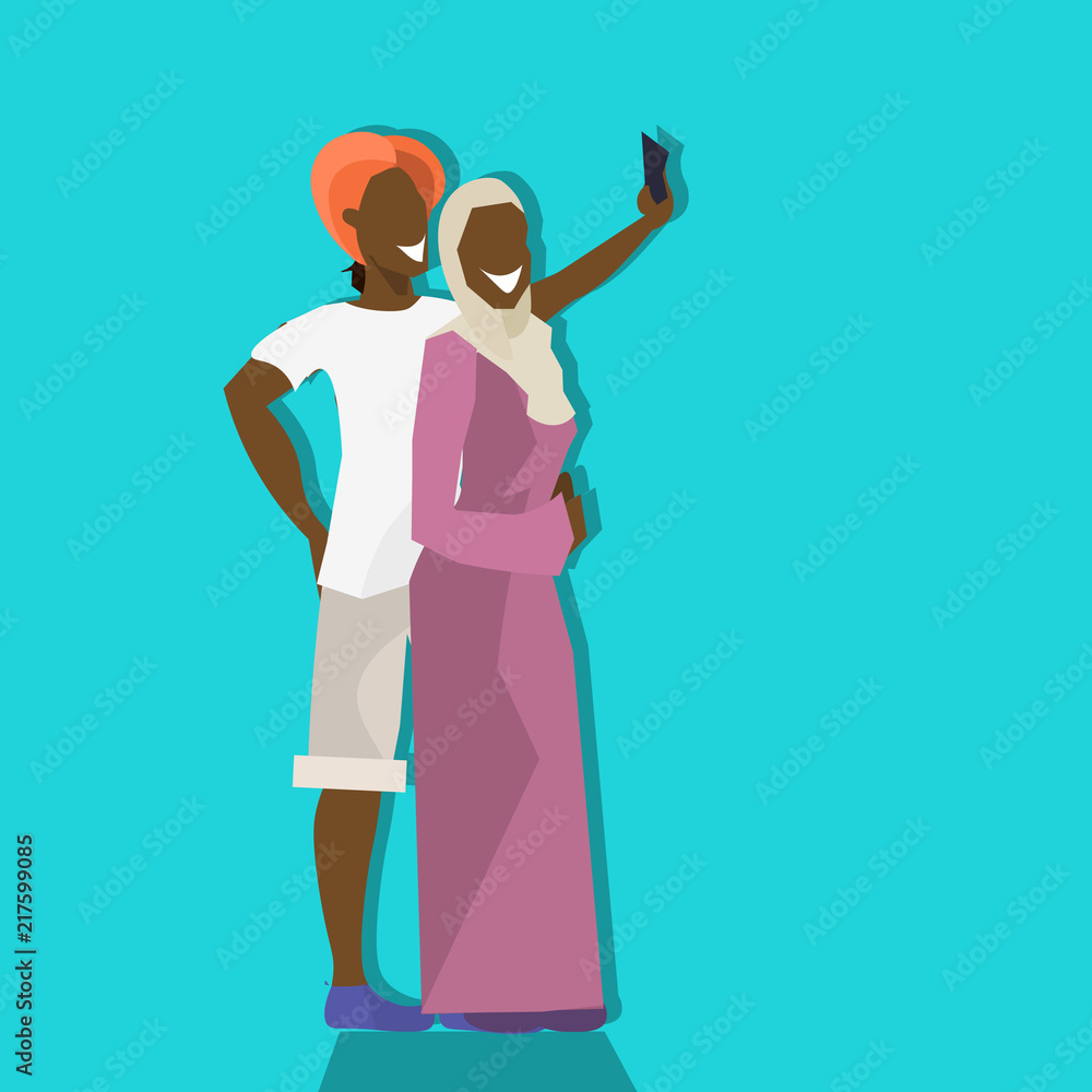 african couple hipsters making selfie on rest man woman taking photos smartphone cartoon character vacation concept flat full length vector illustration african couple hipsters making selfie on rest man woman taking photos smartphone cartoon character vacation concept flat full length vector illustration
