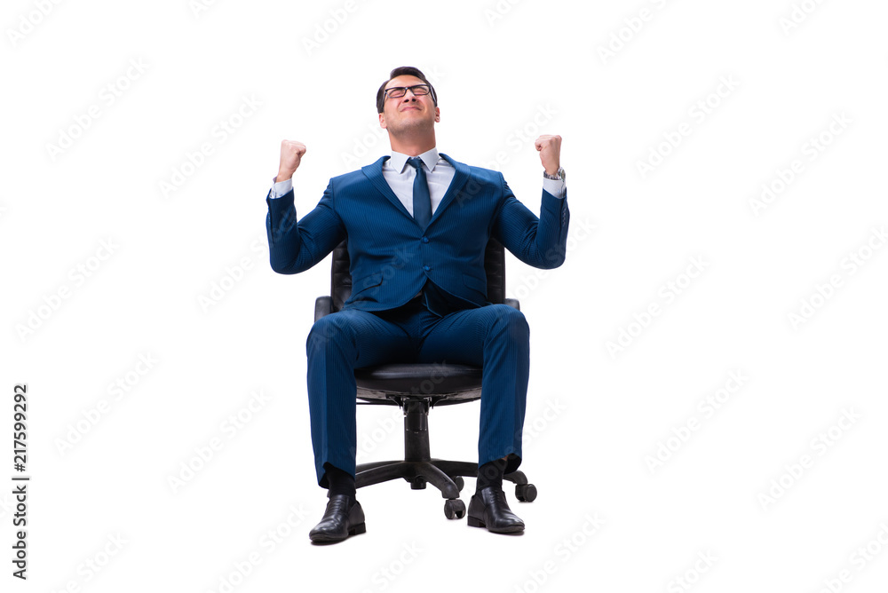 Businessman sitting on chair isolated on white