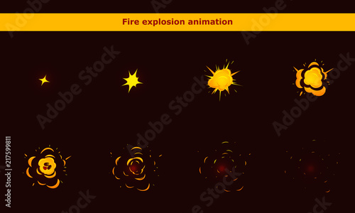 Fire explosion animation frames for cartoon game