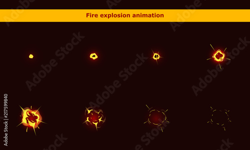 Fire explosion animation frames for cartoon game
