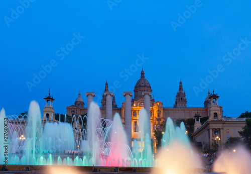 Magic Fountain and National museum at night, Barcelona, Spain
