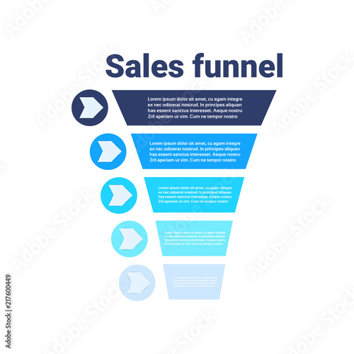 sales funnel with steps stages business infographic. purchase diagram concept over white background copy space flat design vector illustration