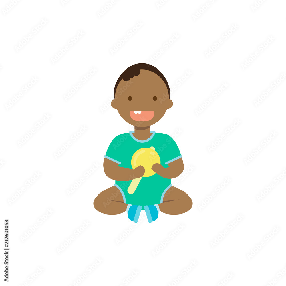 african baby boy with toy rattle full length avatar on white background, successful family concept, flat cartoon vector illustration african baby boy with toy rattle full length avatar on white background, successful family concept, flat cartoon vector illustration