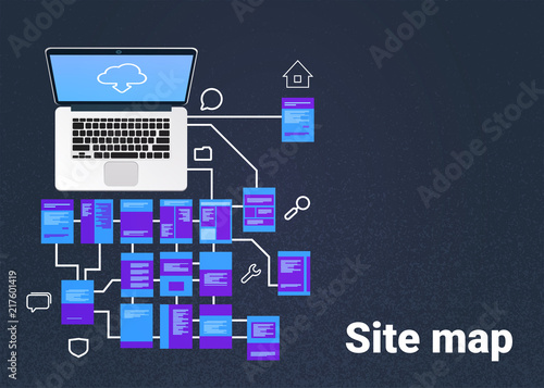 Site map suitable for info graphics, websites and print media and interfaces on dark background, Wireframe Structure Layout, website flowchart concept vector illustration