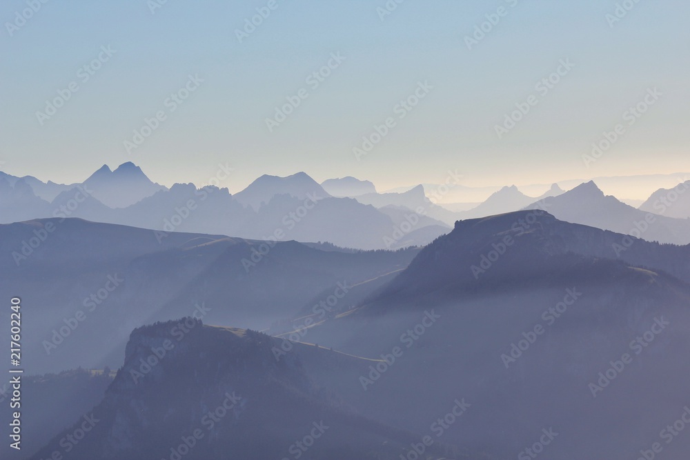 Mountain ranges seen from Mount Niesen, Bernese Oberland. Switzerland.