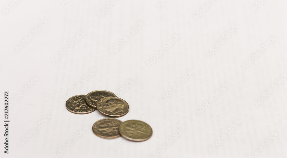 One dime coins of USA isolated on the white background One dime coins of USA isolated on the white background