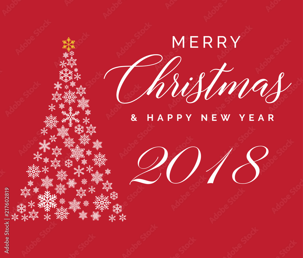 Merry Christmas and Happy New Year 2018 lettering template. Greeting card or invitation. Winter holidays related typograph