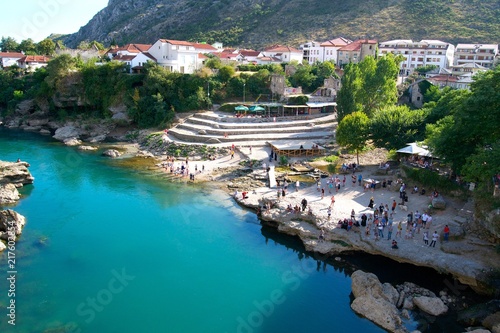 Mostar town along Neretva river in Bosnia