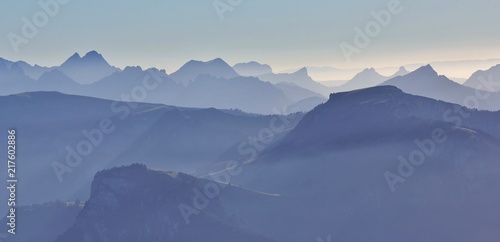 Mountain Ranges in the Bernese Oberland. View from Mount Niesen, Switzerland.