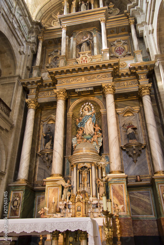 Santiago de Compostela, Spain, June 14, 2018: Interior of the Franciscan church of Santiago de Compostela