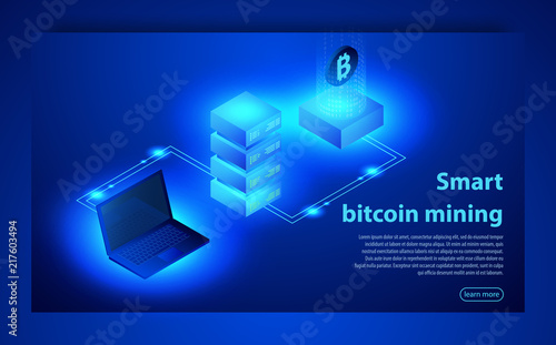 Cryptocurrency and Blockchain concept. Farm for mining bitcoins. Digital money market, investment, finance and trading.