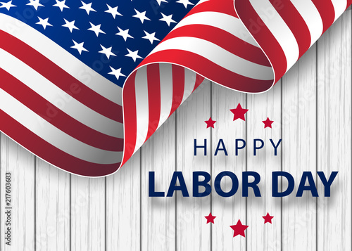Happy Labor Day holiday banner with brush stroke background in United States national flag