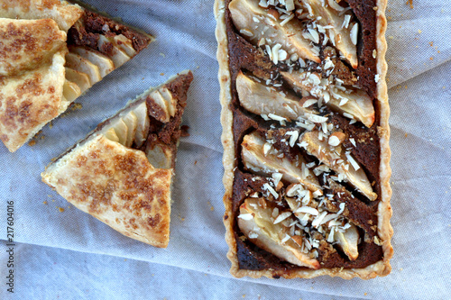 Wallpaper Mural Tart and galette with pear and almond filling. Top view.
 Torontodigital.ca