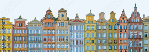 Long Market Street, typical colorful decorative medieval old houses, Royal Route Architecture of Mariacka street is one of most notable tourist attractions. Flat design. photo