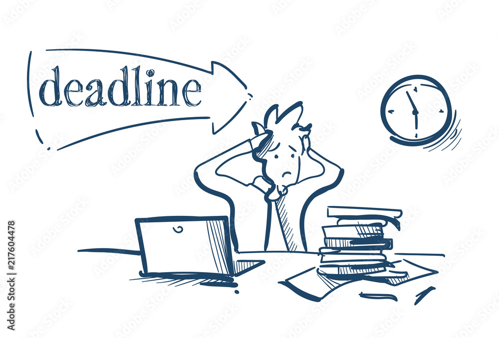 Confused Businessman Holding Head Tired Deadline Solve Problems Concept Hard Working Process White Background Sketch Doodle Vector Illustration Stock Vector Adobe Stock