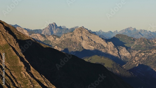 Mountain ranges in the Bernese Oberland at sunrise. Stunning view from Mount Niesen.