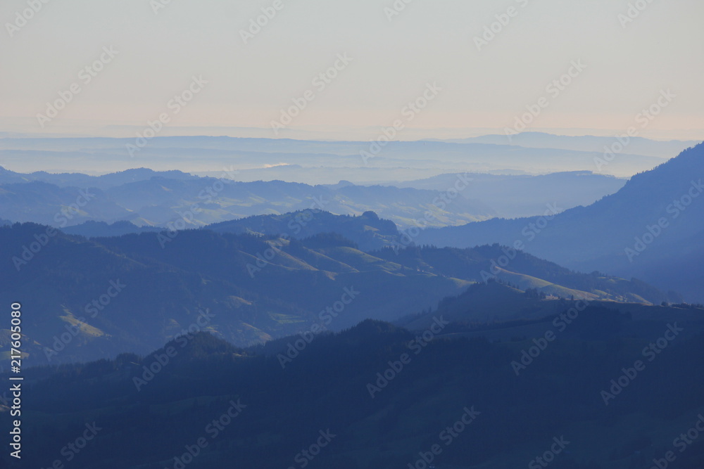 Fototapeta premium Early morning in the Bernese Oberland. View from Mount Niesen, Switzerland.