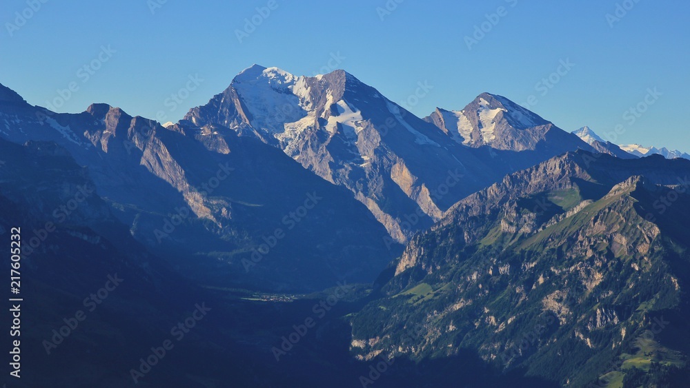 Morning scene in the Bernese Oberland. Mount Balmhorn seen from Mount Niesen, Switzerland.