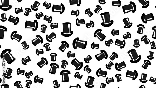 Texture seamless pattern with beautiful cheerful festive bright colored black magical gentleman's hats by cylinders. Vector illustration. The background