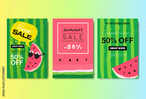 set summer sale watermelon lettering badge design label season shopping for logo templates invitation greeting card prints and posters vector illustration