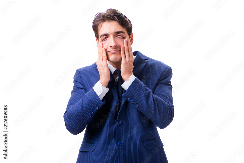 Sick and unhappy businessman isolated on white background Sick and unhappy businessman isolated on white background
