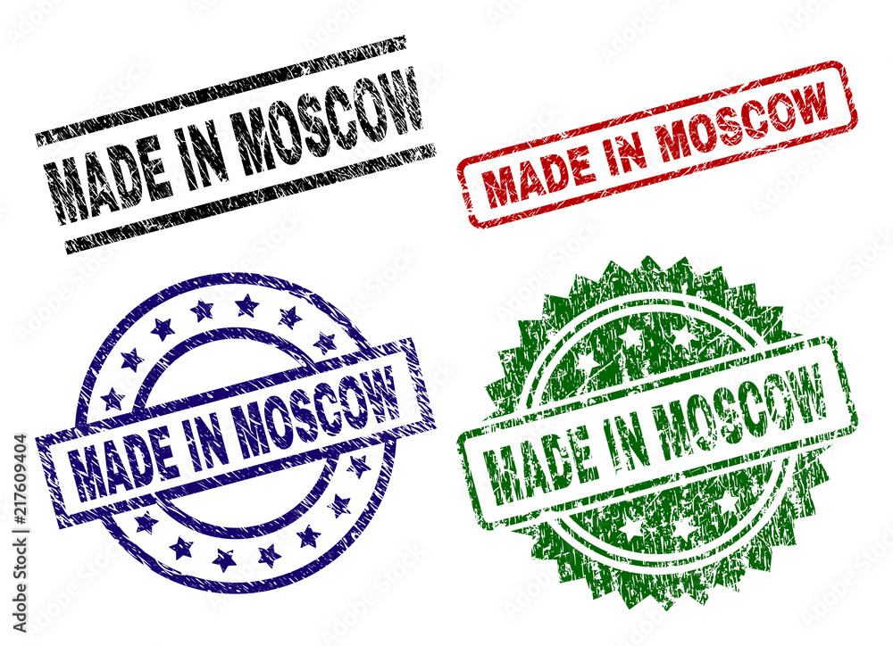 MADE IN MOSCOW seal prints with distress style. Black, green,red,blue vector rubber prints of MADE IN MOSCOW tag with retro surface. Rubber seals with circle, rectangle, rosette shapes. MADE IN MOSCOW seal prints with distress style. Black, green,red,blue vector rubber prints of MADE IN MOSCOW tag with retro surface. Rubber seals with circle, rectangle, rosette shapes.