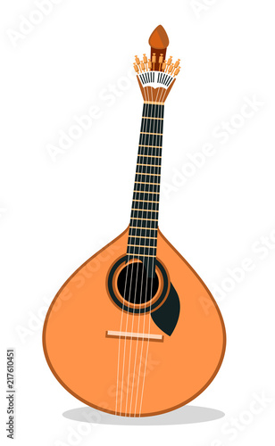 Portuguese fado guitar. Folk musical instrument. Vector flat illustration.