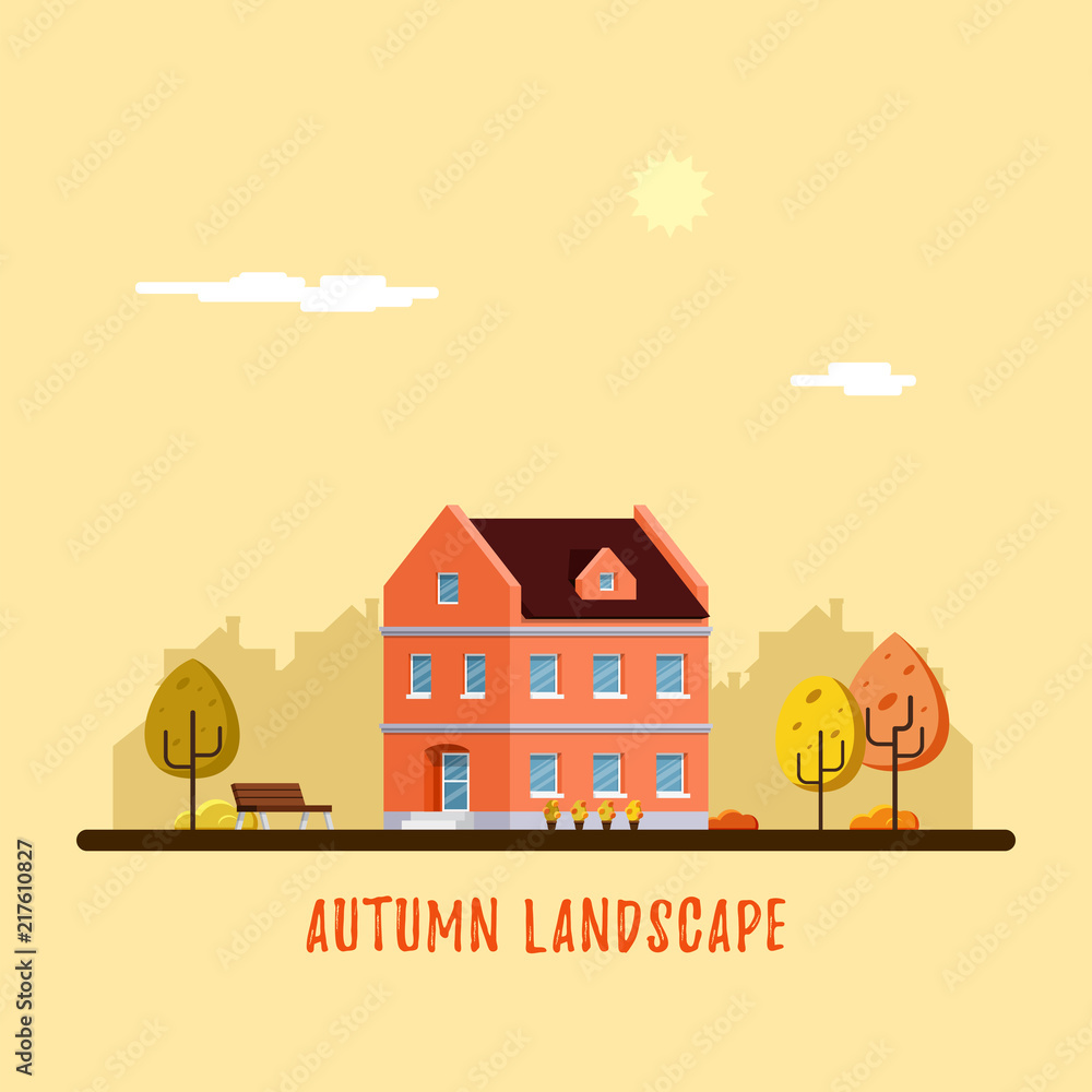 Townhouse, autumn landscape