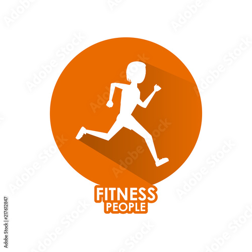 Fitness woman running silhouette round icon over white background vector illustration graphic design