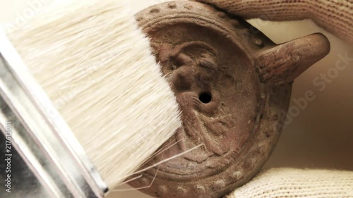 Authentic Oil Lamp depicting Leda and the Swan from Greek mythology in which Zeus, in the form of a swan, seduces Leda, getting pregnant from him, while bearing children of her husband, King of Sparta