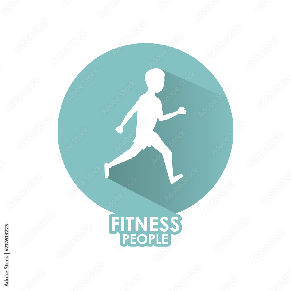 Fitness man running silhouette round icon over white background vector illustration graphic design Fitness man running silhouette round icon over white background vector illustration graphic design