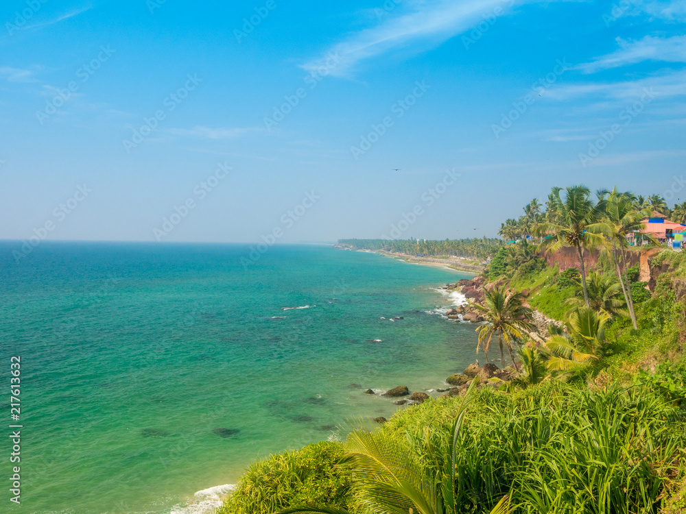 View of Varkala beach from cliff. Varkala beach – one of finest India beaches.